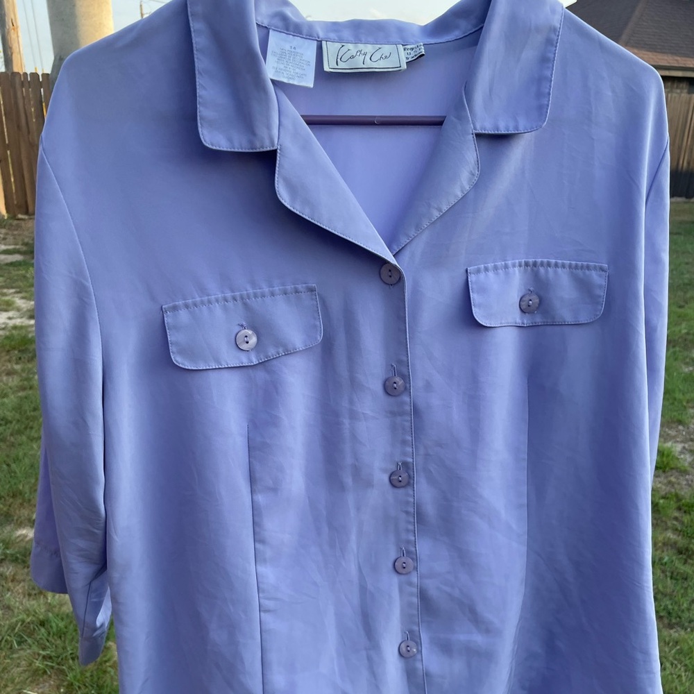 Vintage Kathy Che heather purple button up shirt